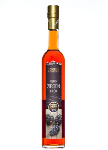 Berg Zirbenlikör 25 % vol. – 0,5 Liter Flasche – Original Zirben-Likör aus den Alpen – Destilliert aus handgepflückten Zirbenzapfen – Österreichisches Qualitätsprodukt – inkl. Kennenlernset