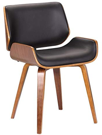 folk Style rétro Simili Cuir à Manger Chaise de Bureau en Bois Finitions Noyer (Noir Faux Cuir/Coussin de siège rectangulaire)