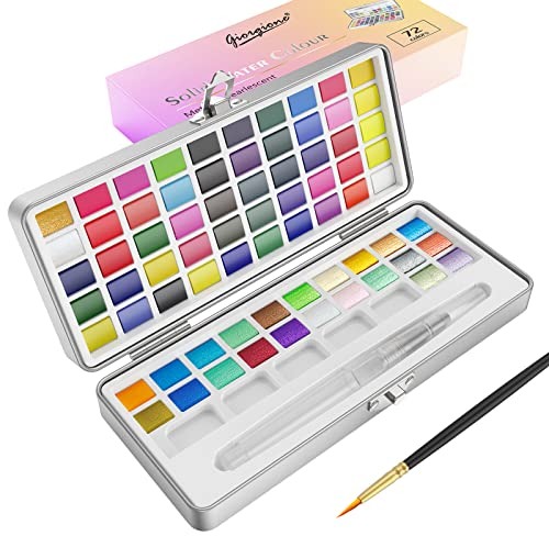 rokrist Aquarell Malerei, 72 Aquarellfarben Set mit 24 metallischen Farben, 2 Pinsel, perfektes Aquarellfarben Set für Anfänger und Profis