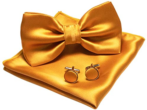 JEMYGINS Herren Fliege Satin Fliege und Einstecktuch mit Manschettenknöpfe Sets