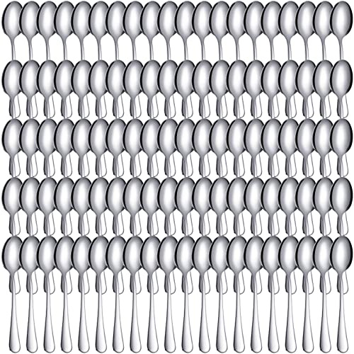 100 Pcs Demitasse Espresso Spoons Stainless Steel Bulk, 4.33'' Small Mini Coffee Tasting Dessert Spoons for Kitchen Dessert, Tea, Appetizer, 1.18'' Wide(Classic Style,Silver)