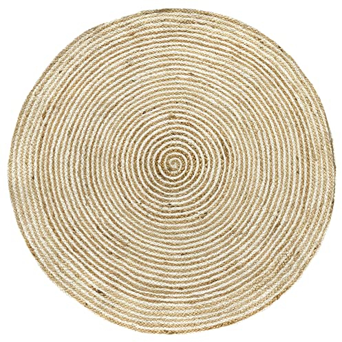 HAMID - Alfombra de Yute Bagdad Redonda, Fibra de Yute 100% Natural, Tejida a Mano, Salón, Dormitorio, Pasillo - (120x120cm)