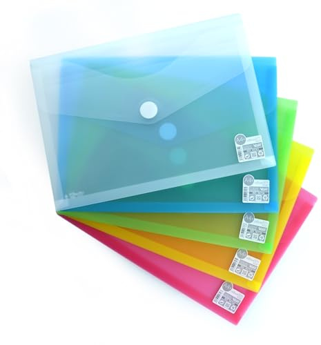 Office Box, Pack 10 Carpeta Sobre Cierre de V-lock con Fuelle de 3 cm. Tamaño A4+/Folio Gran Capacidad hasta 300 Hojas- Colores Classic Traslúcidos Soft Touch, 100% Reciclables. (Surtido)
