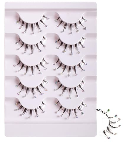 Fake Lashes Falsche Wimpern Extensions Set, Pure Vie 5Pare Künstliche Wimpern mit Glitzer Dekoration Wiederverwendbar 3D Natürliche Curl Cat Eye Cluster Manga Lashes für Girl Frauen Hochzeit Make Up
