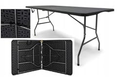 BDW Klapptisch - Schwarz - Eckig - mit Metallbeinen und Kunststoffplatte - für Garten Camping Grill Balkon Buffet Catering - Klappbar - Koffer-Tisch mit Tragegriff - Platzsparend - 180 x 75 cm