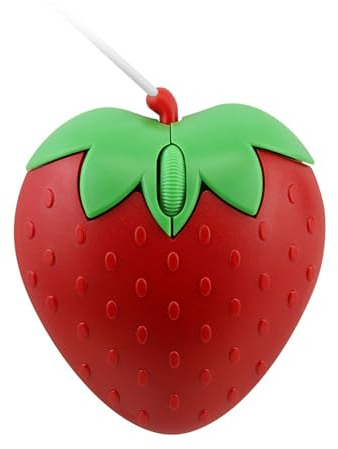 Kabelgebundene Maus, Erdbeerform, tragbare kleine Reisemaus, Cartoon-Maus, für Computer & Laptops, Schulen & Heimbüros, Kindergeschenke (rot)