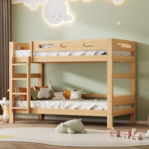 MQGPM Kinderbett Hochbett 90x200 cm mit Rausfallschutz und Speicherung, Etagenbett mit Treppe (3 Schließfächern) & Stabiler Kiefernholzrahmen Lattenrost stockbett für 2 Kinder spielendes Lernen