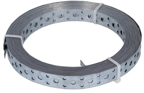 HELPMATE - Bande perforée longueur 10 m - acier galvanisé sendzimir - largeur 20 mm - épaisseur 0,8 mm - galvanisé de haute qualité - Robuste pour le bâtiment, l'atelier, les projets de bricolage