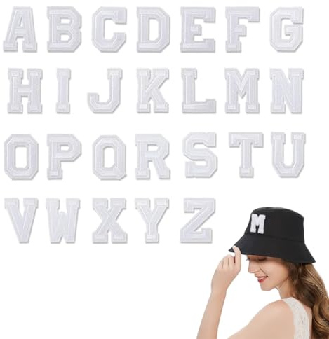 UYVPAER 26 Stück Weiße Buchstaben Zum Aufbügeln Von A Bis Z, Selbstklebende Chenille-Buchstabenflicken Für Stoffkleidung