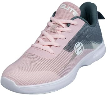 ELITE Women's Dash Bowling Shoes - Universal Slide Soles, Ultra Light-Weight Mono Mesh Athletic Style for Bowlers (Grey/Pink, US Footwear Size System, Adult, Women, Numeric, Medium, 9.5)
