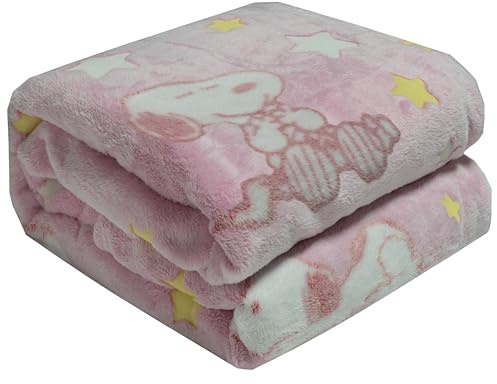 Kanguru – Mjuk Snoopy Pläd i Fleece, Rosa, 130x150 cm, Kawaii Mikrofiberfilt med Självlysande Detaljer, för Flickor och Kvinnor, Rolig Presentidé till Jul eller Födelsedag, Hem, Soffa, Säng, Barnrum