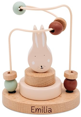 wunderwunsch Trixie Motorikschleife als Baby Geschenk, Geschenke zur Geburt, Babyspielzeug, Personalisierte Geburtstagsgeschenke, Montessori Spielzeug mit Personalierung (Hase, mit Name)