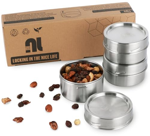 nicelock Läckagesäker lunchlåda i rostfritt stål (3 st), 200 ml, liten behållare i rostfritt stål, lämplig för snacks frukt, flingor, soppa, etc