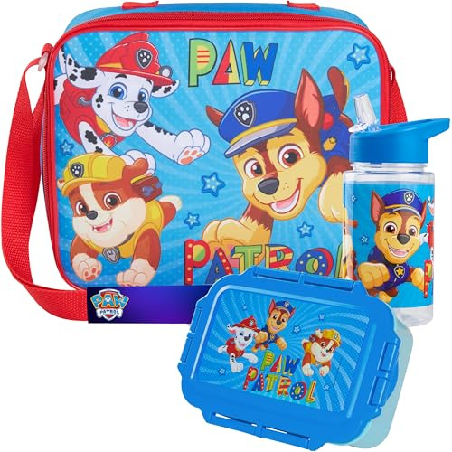 Get Trend Paw Patrol Sac Isotherme Repas Boîte à Goûter Gourde 400ml Set Déjeuner 3 Pièces Enfant Chase Ruben Skye Pique Nique (Bleu Paw Patrol)