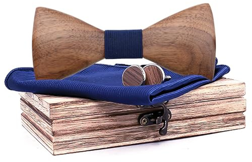 Scetttar Nœud papillon en bois de noyer pour homme, bleu, taille unique