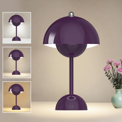 LOMUG LED Flowerpot Tischlampe, Pilzlampen Tischlampe, Kabellos Tischleuchte Touch Dimmbar Pilz Lampe mit 3 Helligkeitsmodi für Schlafzimmer Wohnzimmer Kinderzimmer Hochzeit Bars (Lila)