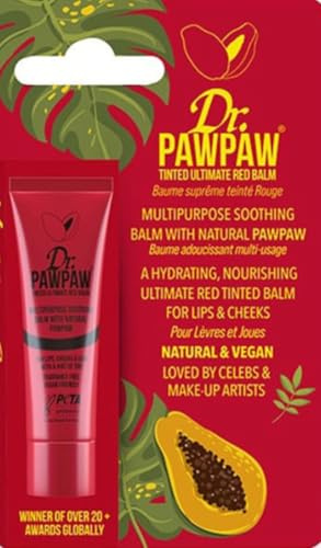 Dr. PAWPAW Tinted Ultimate Red Balm, Natural Vegan Multipurpose Soothing Balm for Lips and Cheeks