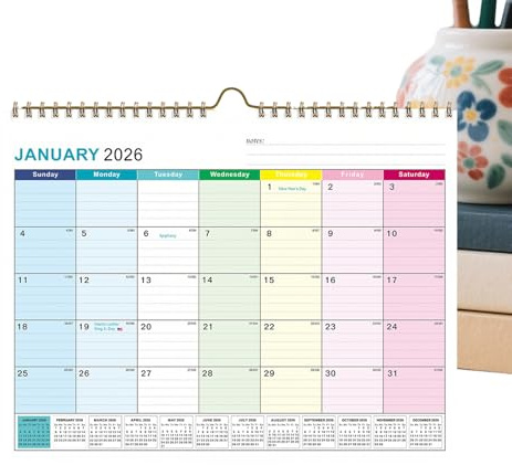 Calendario mensile 2026 – Planner da parete 30 x 21 cm, calendario da ufficio, calendari settimanali e quotidiani, pianificazione familiare, pianificazione accademica, giorni festivi contrassegnati |