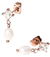 Purelei Eleganta pärlörhängen – fyrkantig zirkonia-kontakt med skimrande pärla | rostfritt stål & 14 K/18K förgyllning | lyxig look för vardagen och speciella tillfällen, Vanlig, Rostfritt stål