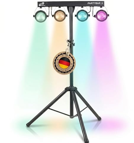 ETEC Professional LED PARTYBAR 1 – 4x30W COB PAR RGB Scheinwerfer inkl. Stativ & Fernbedienung – Musikgesteuertes Disco Komplettset für DJ, Party & Bühne