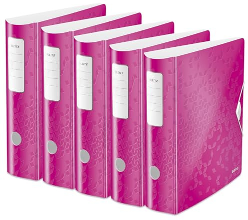 Leitz Qualitäts-Ordner 180° Active WOW, 5er Pack, A4, Breit, Abgerundeter Rücken, 8,2 cm breit, Gummibandverschluss, Leichtes Polyfoam, Plastik-Ordner, WOW Serie, Pink, 11060023