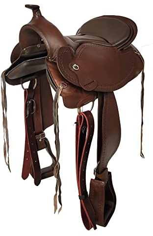 A&M Reitsport Baumloser Westernsattel Michigan Braun aus geöltem Büffelleder mit Klettkissen, Größe:17 Zoll