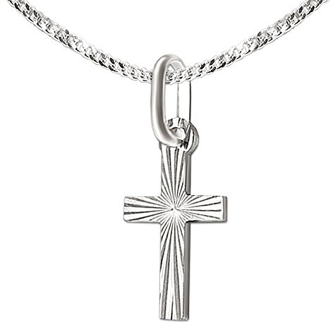 CLEVER SCHMUCK Pendentif en forme de petite croix 12 mm diamanté fermé avec chaîne gourmette de 36 cm en argent sterling 925 pour enfants dans un étui à bijoux, Argent sterling, Pas de gemme
