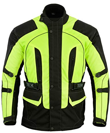 Texpeed Haute visibilité réfléchissante imperméable veste homme homologué avec protection - Hiver longue blouson motard avec armure CE (EN 1621-1) Jaune Noir - 7XL