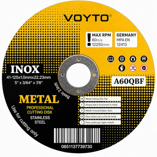 VOYTO Pack of 10 x Ultra thin 125 x 1mm 5inch for Angle Grinder- Stainless steel cuttings discs - metal stainless steel aluminium cutting slitting discs