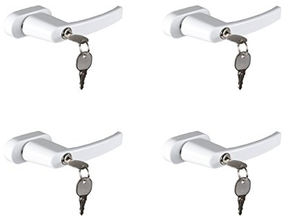 OLYMPIA FGS 100 - Lot de 4 poignées de fenêtre verrouillables avec 2 clés chacune | Verrouillage de fenêtre avec serrure | Carré 7 x 7 mm | Longueur de la tige 35 mm | Métal revêtu | Blanc