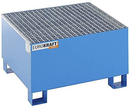 Certeo | Stahl-Auffangwanne für 200-l-Fässer | LxBxH 800 x 800 x 465 mm | mit Zulassung | blau pulverbeschichtet | mit Gitterrost
