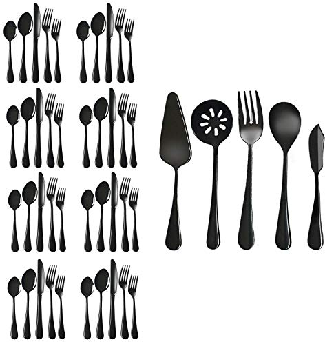 Ensemble de couverts en acier inoxydable Magicpro Modern Royal, 45 pièces, noir, pour fête de Noël au Festival du mariage, Service For8