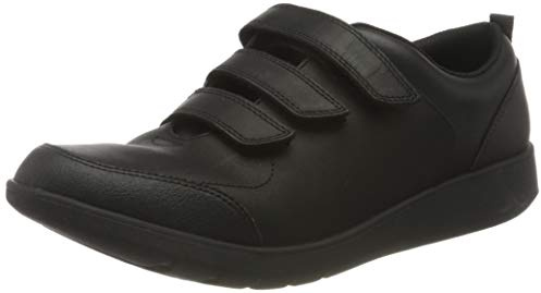 CLARKS Boys Scape Sky Y Wide Fit Uniform Sneakers, Black Leather, 4.5 UK Wide