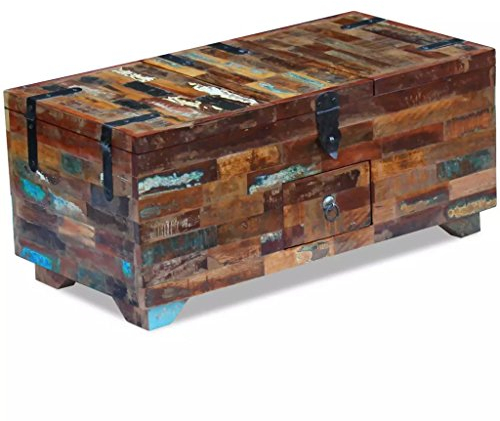 Festnight Retro Couchtisch Truhe Massivholz 80x40x35 cm, Tischtruhe mit 3 Ablagef?Chern und 1 Schublade, Handgefertigt