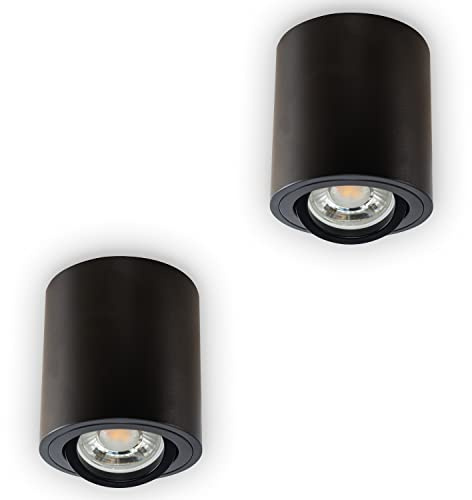 INNOVATE LED Aufbauspot - 35° schwenkbare Aufbauleuchte - kompakter Aufputz Deckenspot - moderner IP20 Aufbaustrahler GU10 Fassung - flaches Downlight excl. Leuchtmittel (2 Stück, Schwarz Rund)