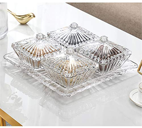 4 Section Crystal Glass Snack Dish, 4 Grid Fruit Plate Kitchen Serving Dishes Confectionery Snacks Dried Fruit Organizing 4KG Plate Home Decorations,White