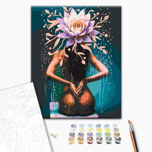 murando - Malen nach Zahlen Frau Blumen Lotus Körper Beauty 40x50 cm Malset mit Holzrahmen auf Leinwand für Erwachsene Kinder Gemälde Handgemalt Kit DIY Geschenk Dekoration
