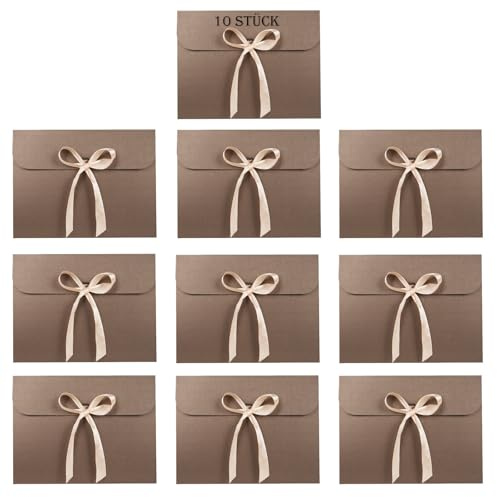 10 Stück Geschenkkarte Elegant Briefumschlag Verpackungsbox mit Schleife Einladungskarte Perlglanzpapier Klein Umschlag Kraftpapier Geschenkumschläge Vergrößert Geschenkbox Seidentuch Geschenk