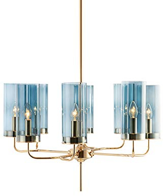 Modernen 8-lichter Kerze Während Light Vintage Gold Metall Sputnik Kronleuchter Zylindrische Glas Schatten Hängendes Licht Für Küche Insel Esszimmer Bar-Blau 8 kopf