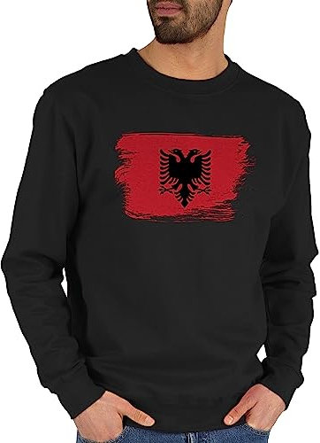 Sweater Pullover Sweatshirt Herren Damen - Fußball EM WM - Albanien Albanija - XS - Schwarz - europameisterschaft albania pulli fussball albaner fu ball shqiptar em- fanartikel albanian em24