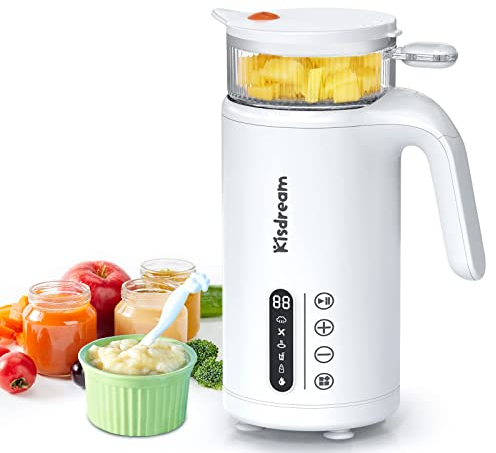Kisdream Robot Bébé Cuiseur Mixeur - Multifonctions 6 en 1: Broyeur-Mélangeur Vapeur Blender pour aliments pour bébés - Acier inoxydable 304 avec 2 cuiseurs à vapeur