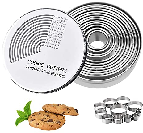 Ausstechformen, 12 Stück Ringe Edelstahl Kreis Keksausstecher Donut Ausstecher Set zum Backen von Teig Gebäck Keksformen