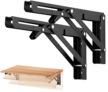 Ravinte 2 Pack 10 Inch Folding Shelf Brackets – Matte Black, Heavy Duty Collapsible Brackets for Tables and Benches – Space-Saving Design