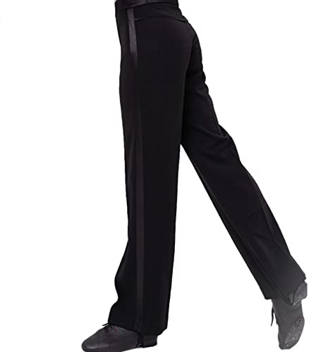 Herren schwarze elastische Taille Loose Fit Lounge Hose Latein Ballsaal Jazz Salsa Moderne Tanzhose, Schwarz , 44
