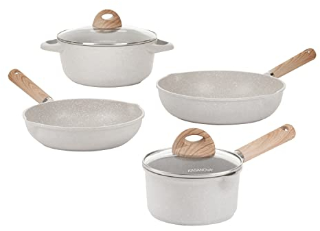 KASANOVA, Set di Pentole antiaderente Belly Cosy, batteria pentole antiaderente con Rivestimento Antigraffio e Antiabrasione e Manico Soft Touch (6 Pezzi)