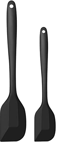 lohey 2 Stück Pfannenwender Silikon, Teigschaber Hitzebeständig bis 315°C, Küchenutensilien zum Backen, Kochen und Rühren, Lebensmittelecht, Antihaft-Teigspachtel für alle Pfannen, Schwarz