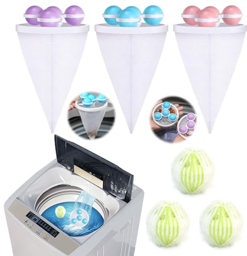 Norhogo 3 Stück Filterbeutel Waschmaschine Haarentferner, Fell Entferner Haarfänger Filternetzbeutel, Reinigung Dekontamination, Lieferung mit 3 weiße-grünen Wäschebälle, 17.5 * 9.2cm