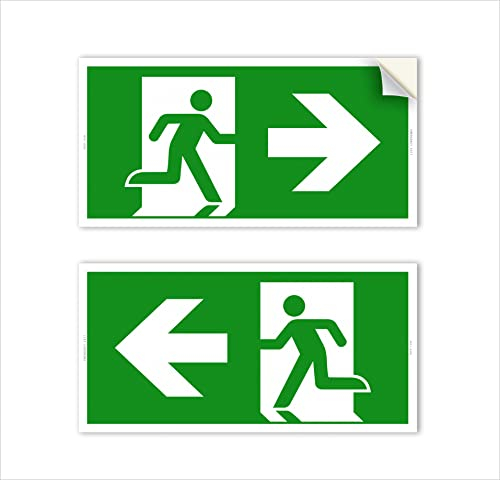 Cartelli Adesivi frecce Uscita di Emergenza, destra e sinistra, 2 pz. mis. 30x15 cm, in PVC morbido, indicazioni uscite di sicurezza
