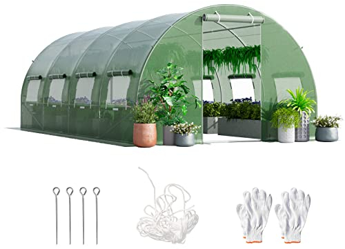 RELAX4LIFE Serre de Jardin 18m², Serre Tunnel de Jardin 6x3x2M avec Cadre en Acier Galvanisé, 2 Portes et 10 Fenêtres Enroulables, Housse PE pour Légumes, Fruits, Fleurs, Idéale pour Toutes Saisons