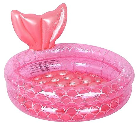 Mermaid Tail Shaped Inflatable Paddling Pool for Kids, Baby Swimming Pool, Floating Ring With Safety Bubble Bottom, for Indoor Outdoor Girls Boys Garden Backyard